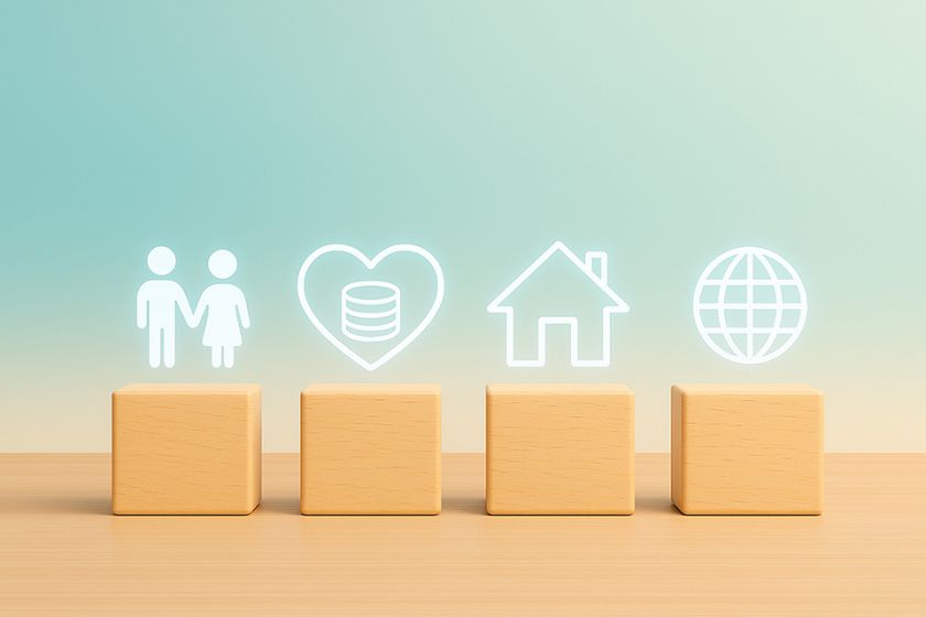 Foto: Icons zu Personen, Herz, Haus und Globus